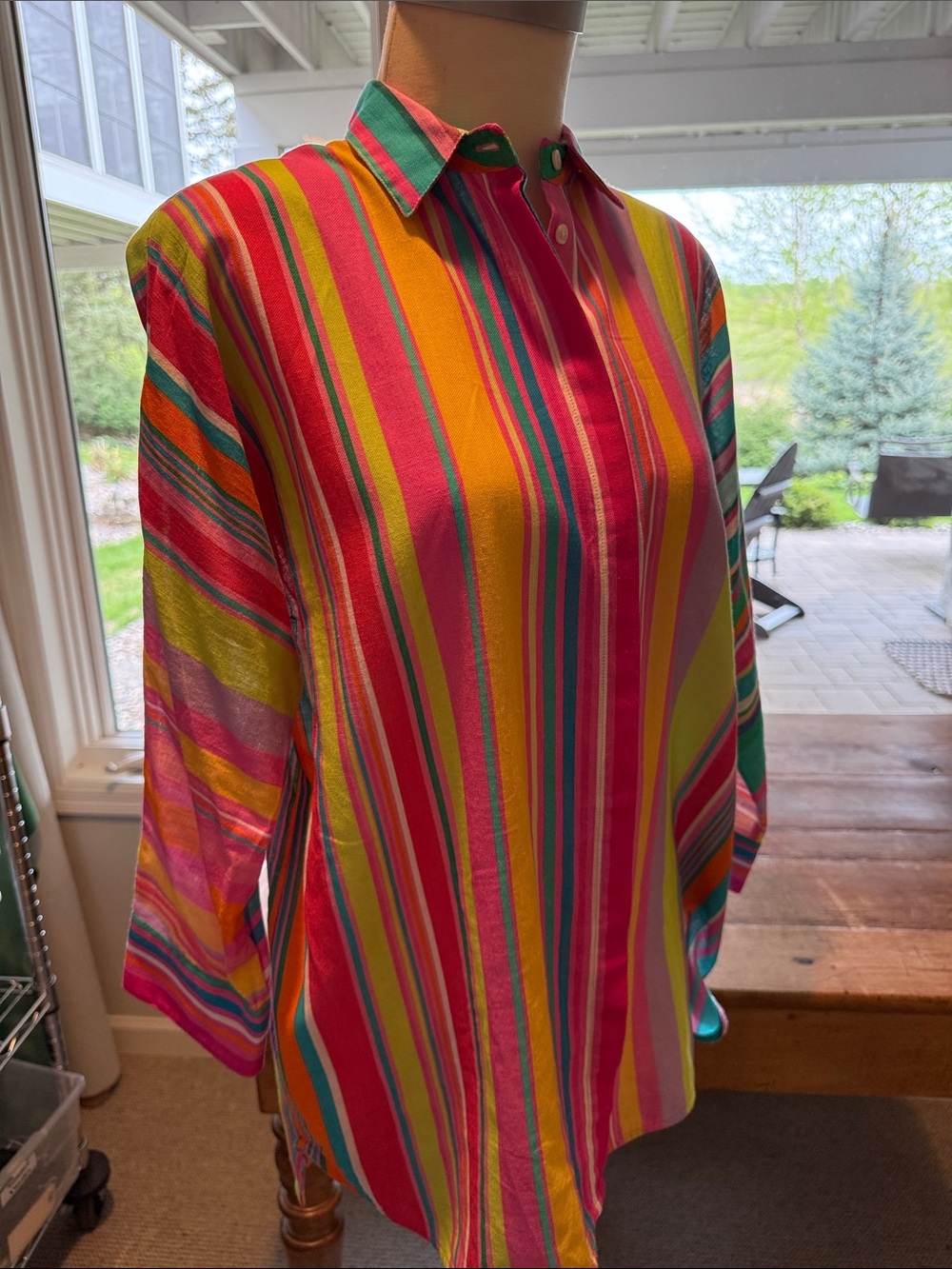 Vilagallo Multi-Color Striped Swim Coverup — Pink, Yellow, Green, Blue
